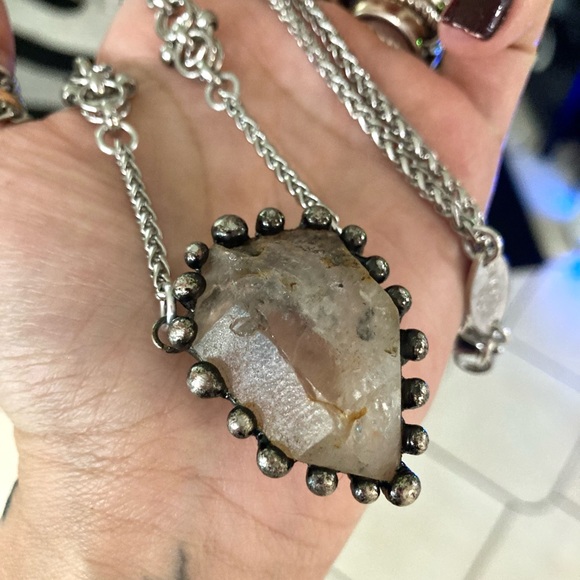 Smokey herkimer diamond crystal quartz stainless steel maille handmade necklace - Picture 10 of 11